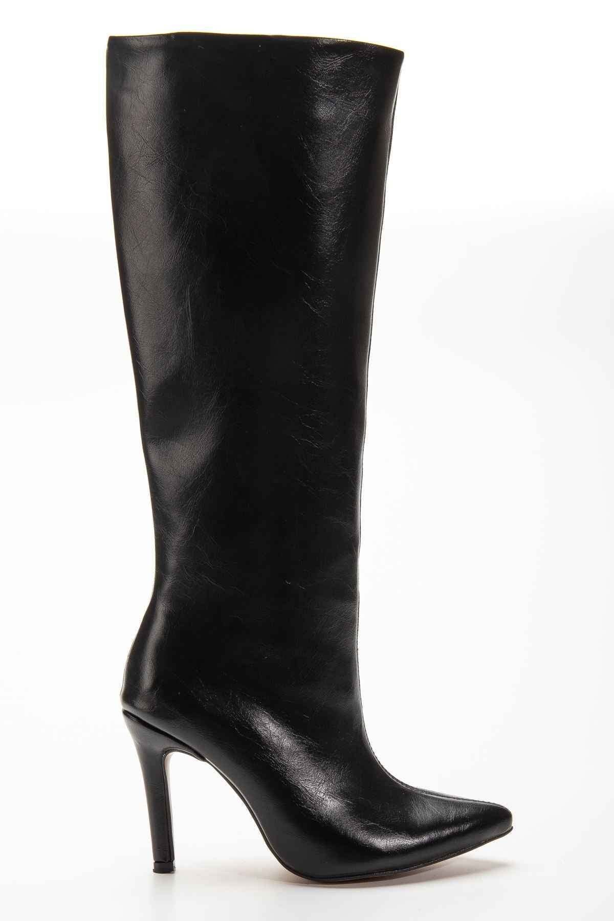 Ayakkabı Aşkı Syt-2004 Siyah Kırışık Rugan Günlük Bayan Çizme