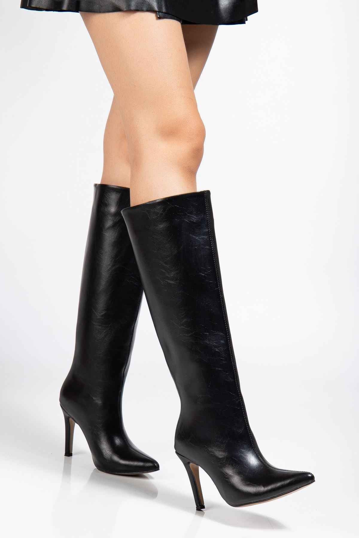 Ayakkabı Aşkı Syt-2004 Siyah Kırışık Rugan Günlük Bayan Çizme