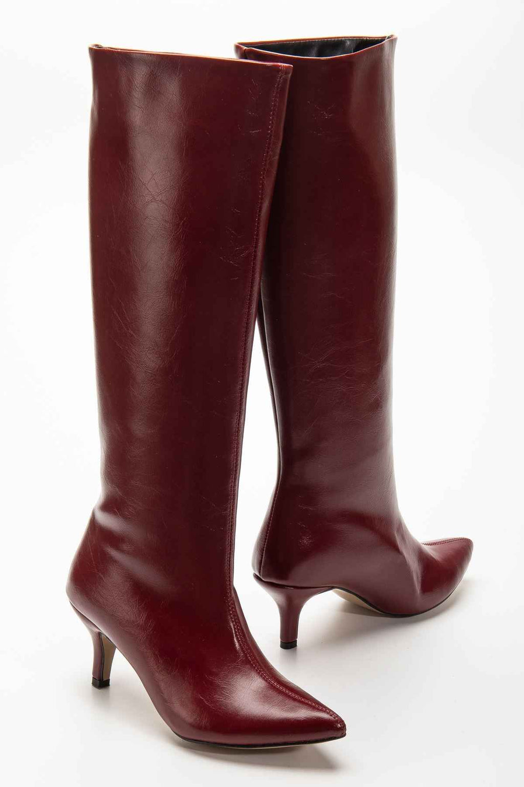 Ayakkabı Aşkı Syt-2025 Bordo Kırışık Rugan Günlük Kadın Çizme