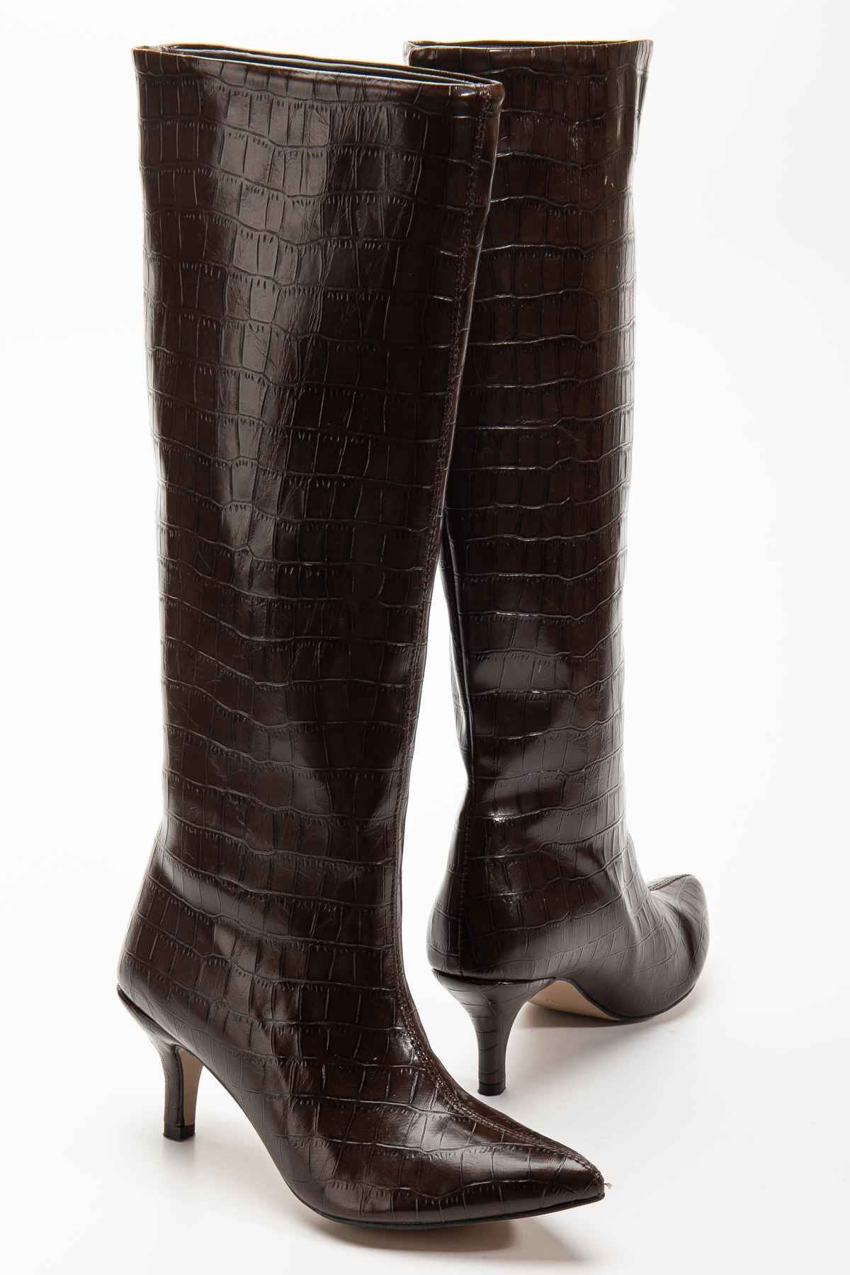 Ayakkabı Aşkı Syt-2025 Kahve Kroko Günlük Kadın Çizme
