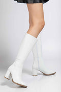 Ayakkabı Aşkı Ysn-4422 Beyaz Cilt Topuklu Kadın Çizme