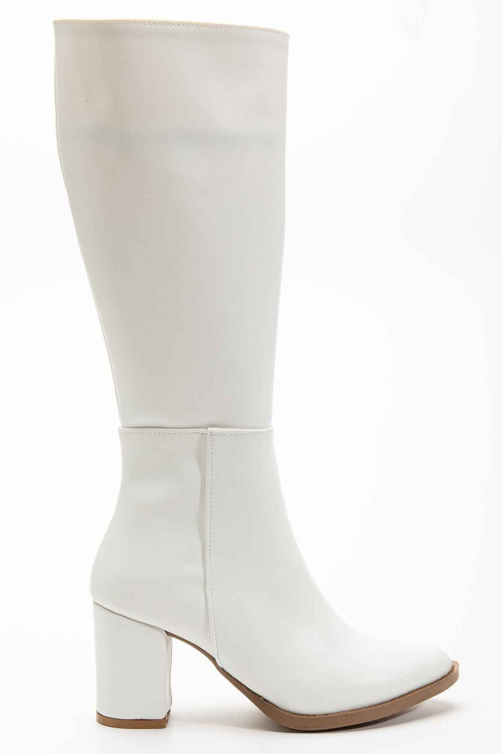 Ayakkabı Aşkı Ysn-4422 Beyaz Cilt Topuklu Kadın Çizme
