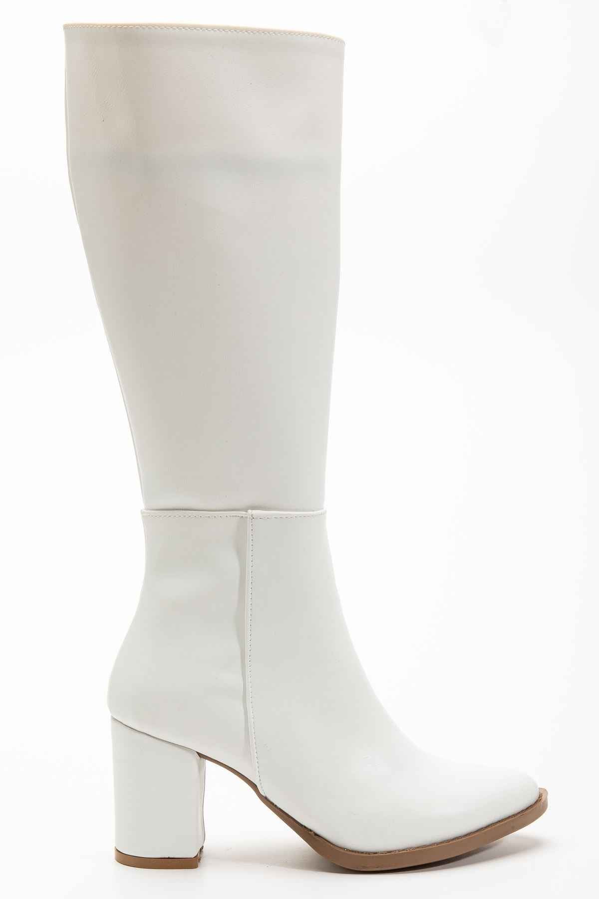 Ayakkabı Aşkı Ysn-4422 Beyaz Cilt Topuklu Kadın Çizme