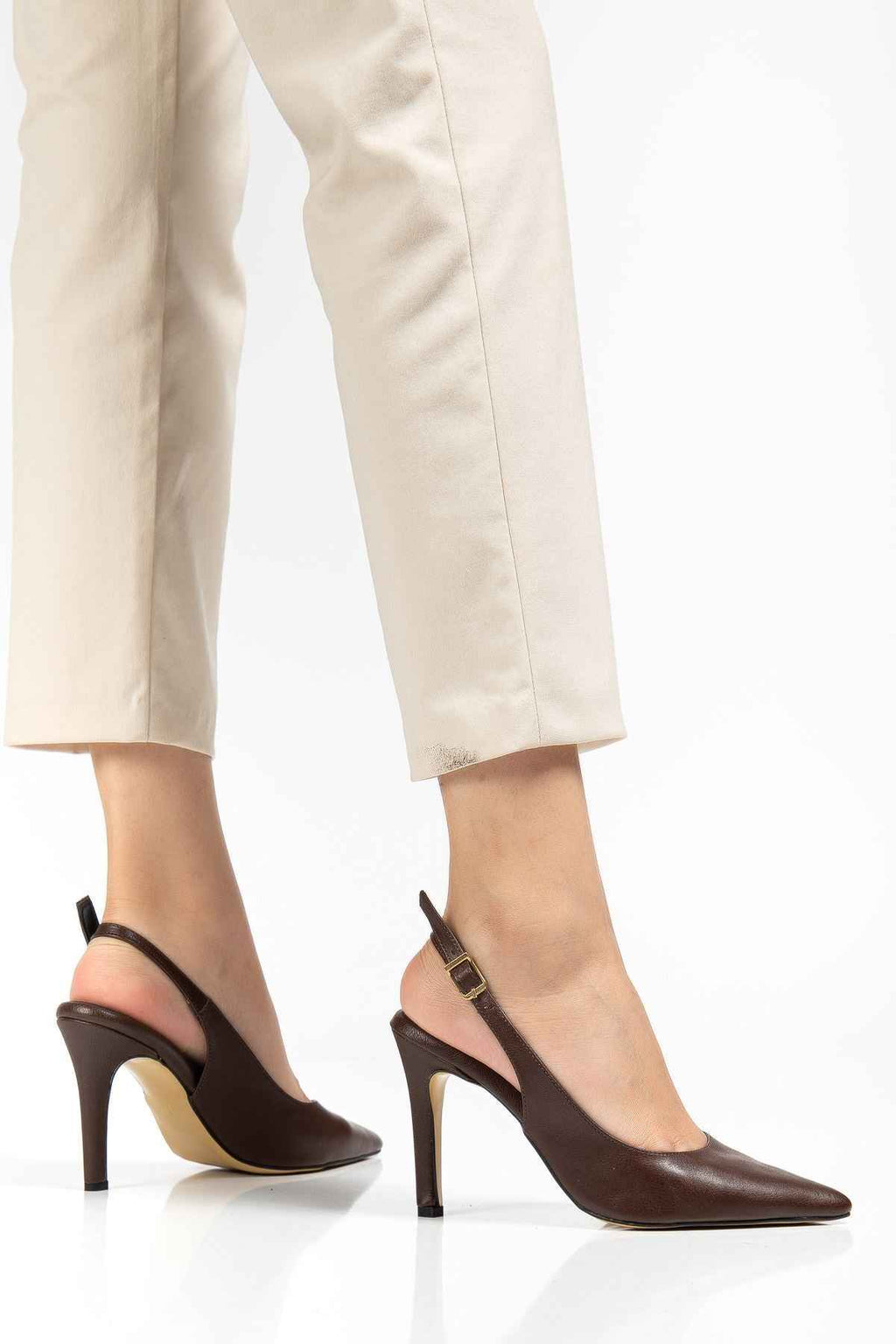 Ayakkabı Aşkı St-1153 Kahve Günlük Arkası Açık 9 Cm Topuklu Kadın Ayakkabı