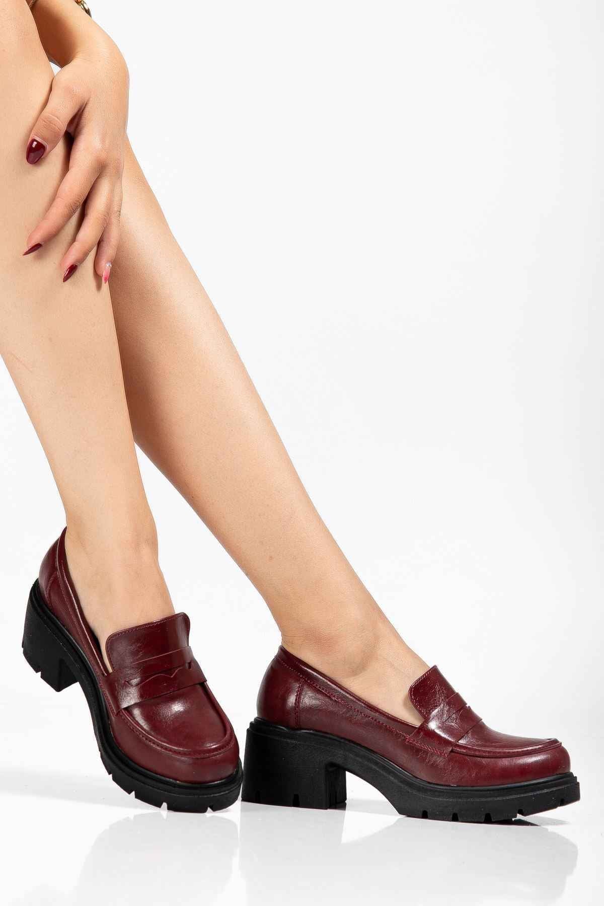 Ayakkabı Aşkı 746-759 Bordo Yanki Yüksek Tabanlı Loafer Ayakkabı
