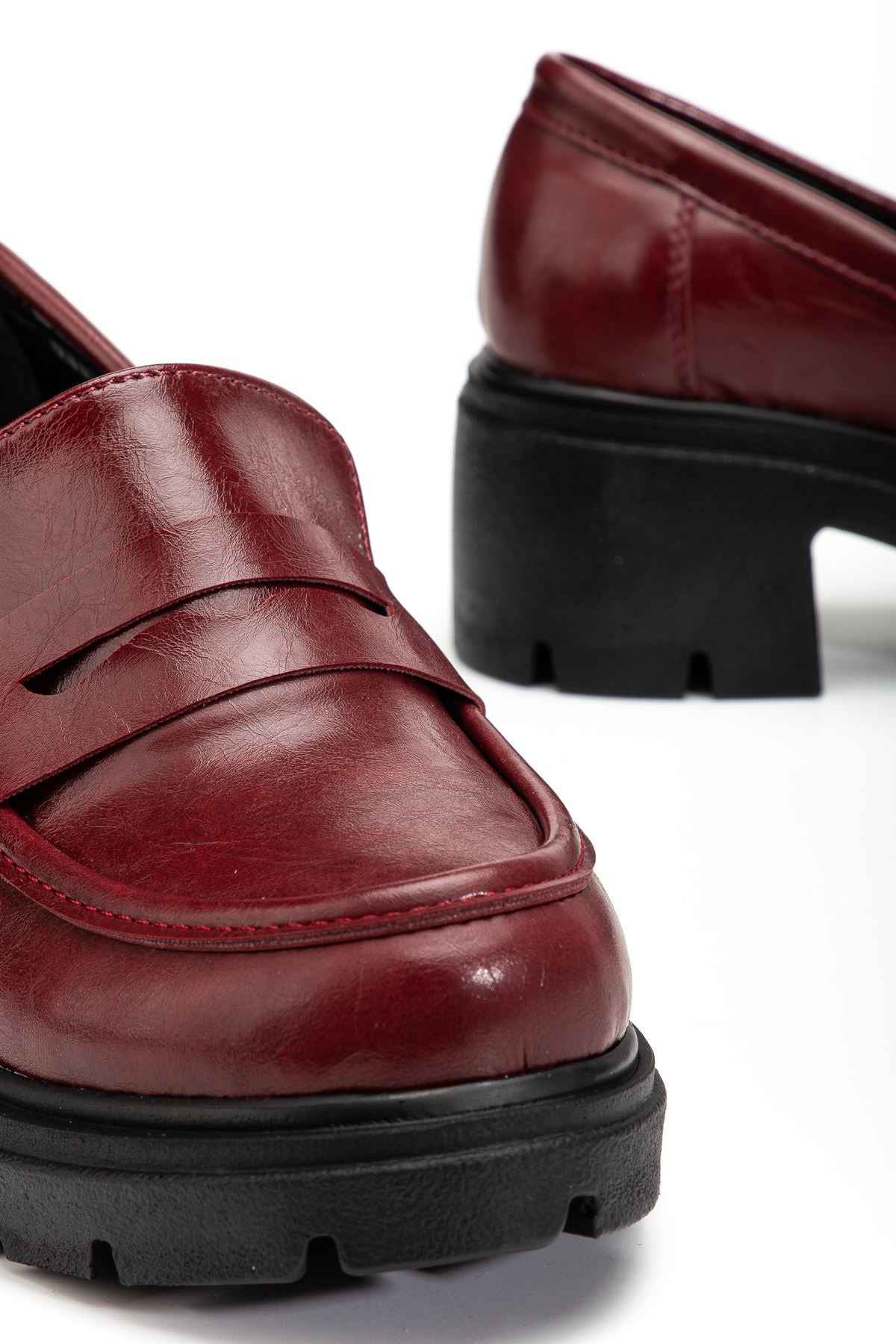 Ayakkabı Aşkı 746-759 Bordo Yanki Yüksek Tabanlı Loafer Ayakkabı