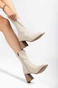 Ayakkabı Aşkı Hc-2700 Bej Topuklu Fermuarlı Kadın Bot
