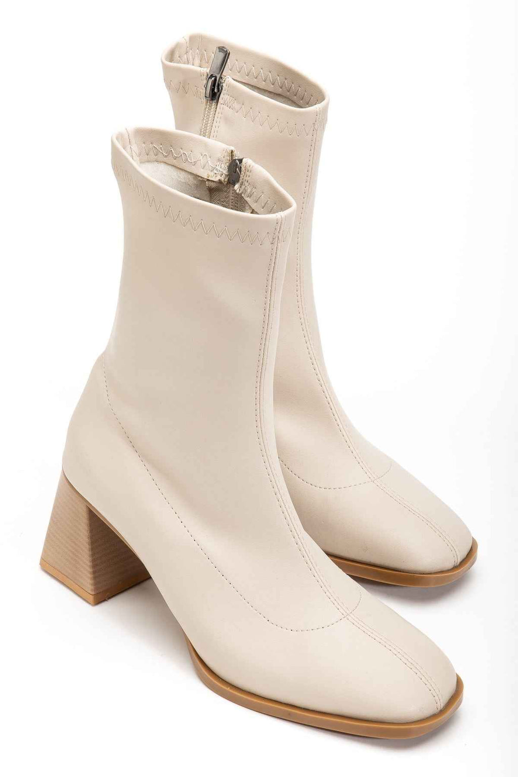 Ayakkabı Aşkı Hc-2700 Bej Topuklu Fermuarlı Kadın Bot