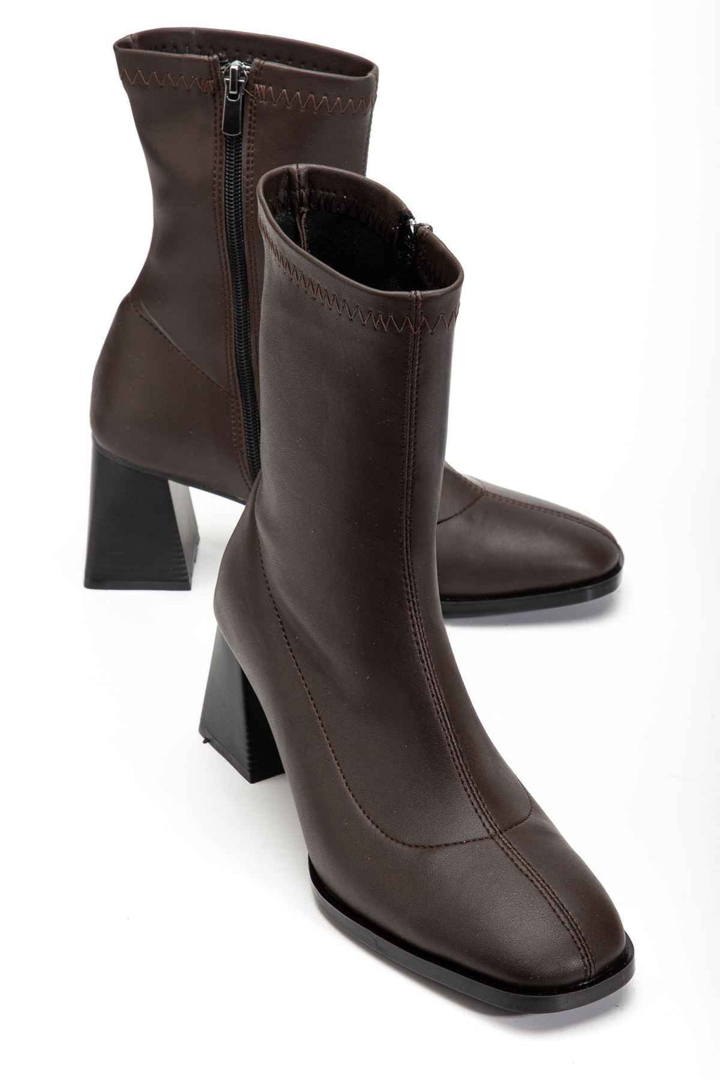 Ayakkabı Aşkı Hc-2700 Kahverengi Topuklu Fermuarlı Kadın Bot