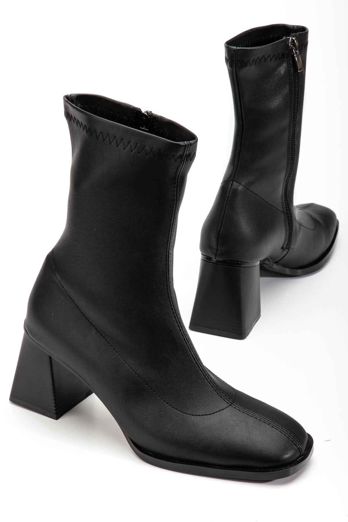 Ayakkabı Aşkı Hc-2700 Siyah Streç Topuklu Fermuarlı Günlük Kadın Bot