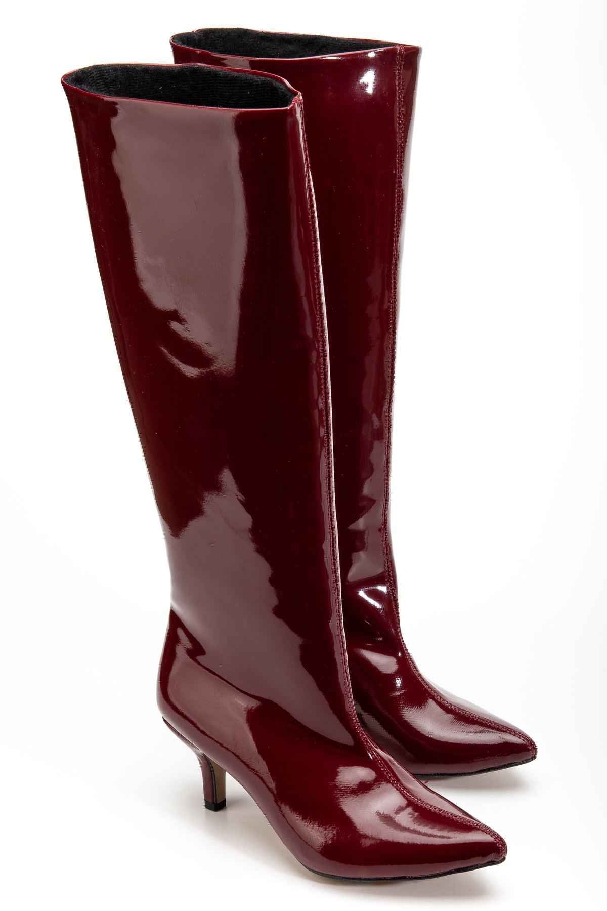 Ayakkabı Aşkı Syt-2025 Bordo Rugan Günlük Kadın Çizme