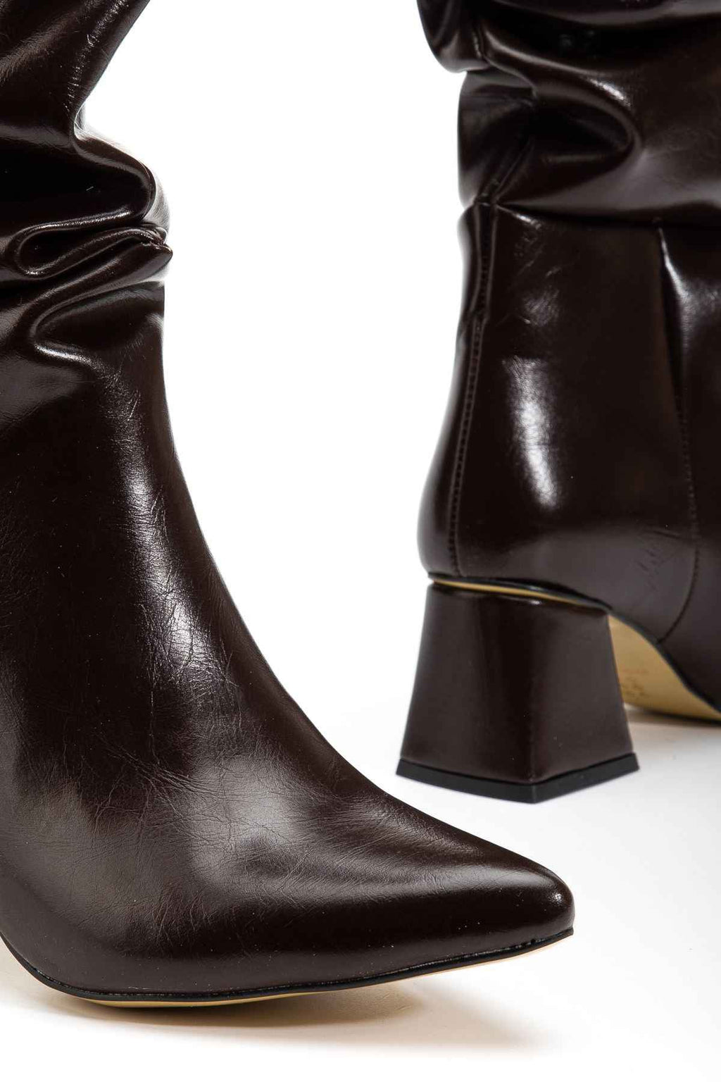 Ayakkabı Aşkı Syt-2002 Kahve Kırışık Rugan Körüklü Kalın Topuklu Günlük Bayan Çizme