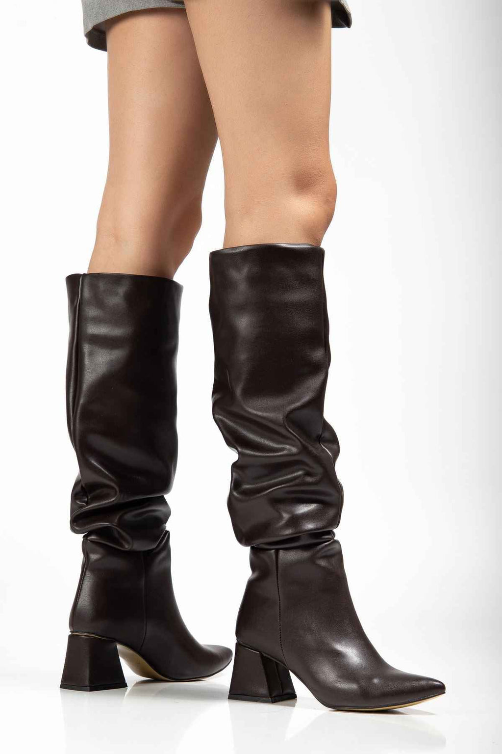 Ayakkabı Aşkı Syt-2002 Kahve Körüklü Kalın Topuklu Günlük Bayan Çizme