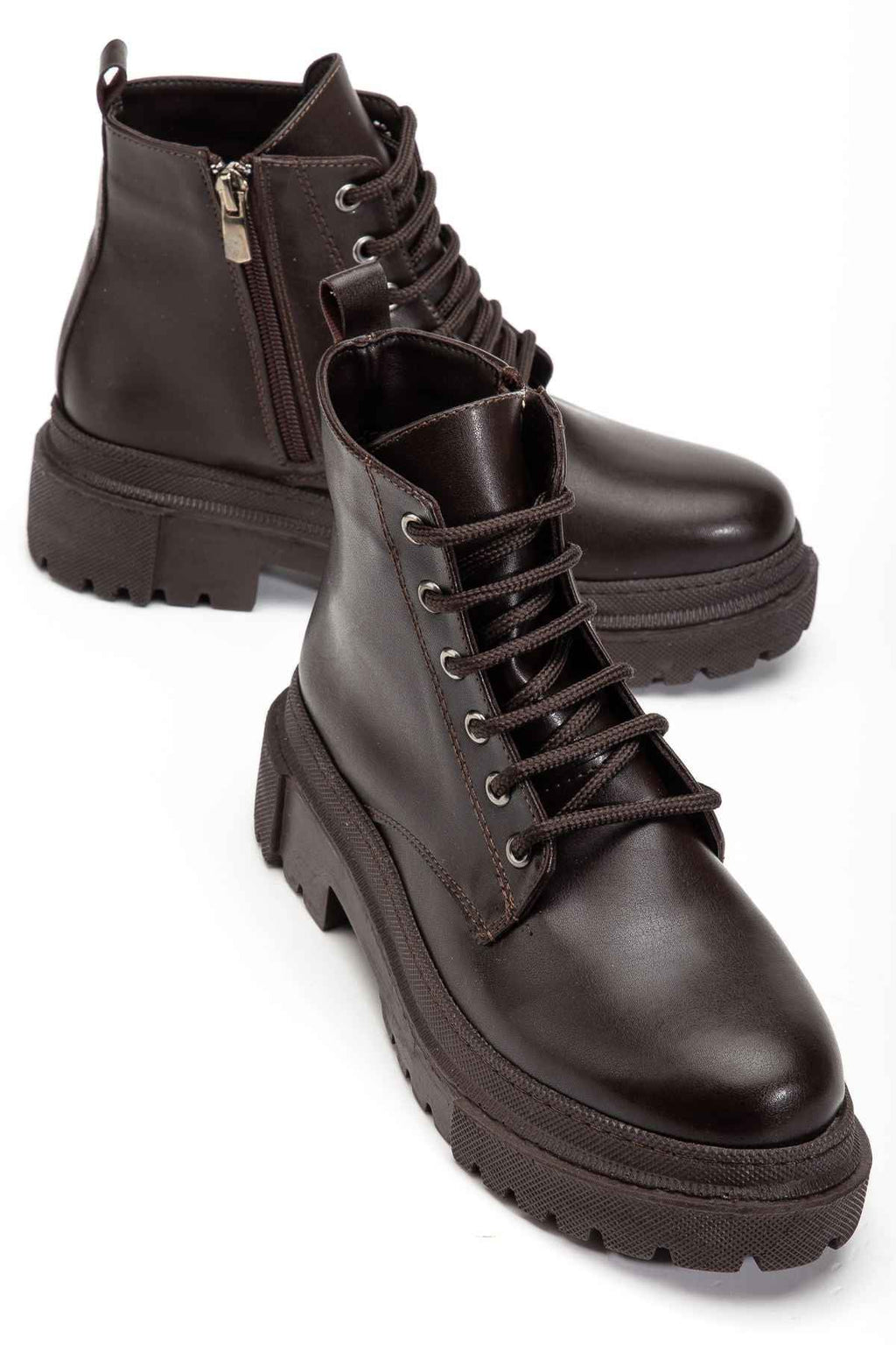 Ayakkabı Aşkı 812-296 Kahve Bağcıklı Fermuarlı Günlük Kadın Bot