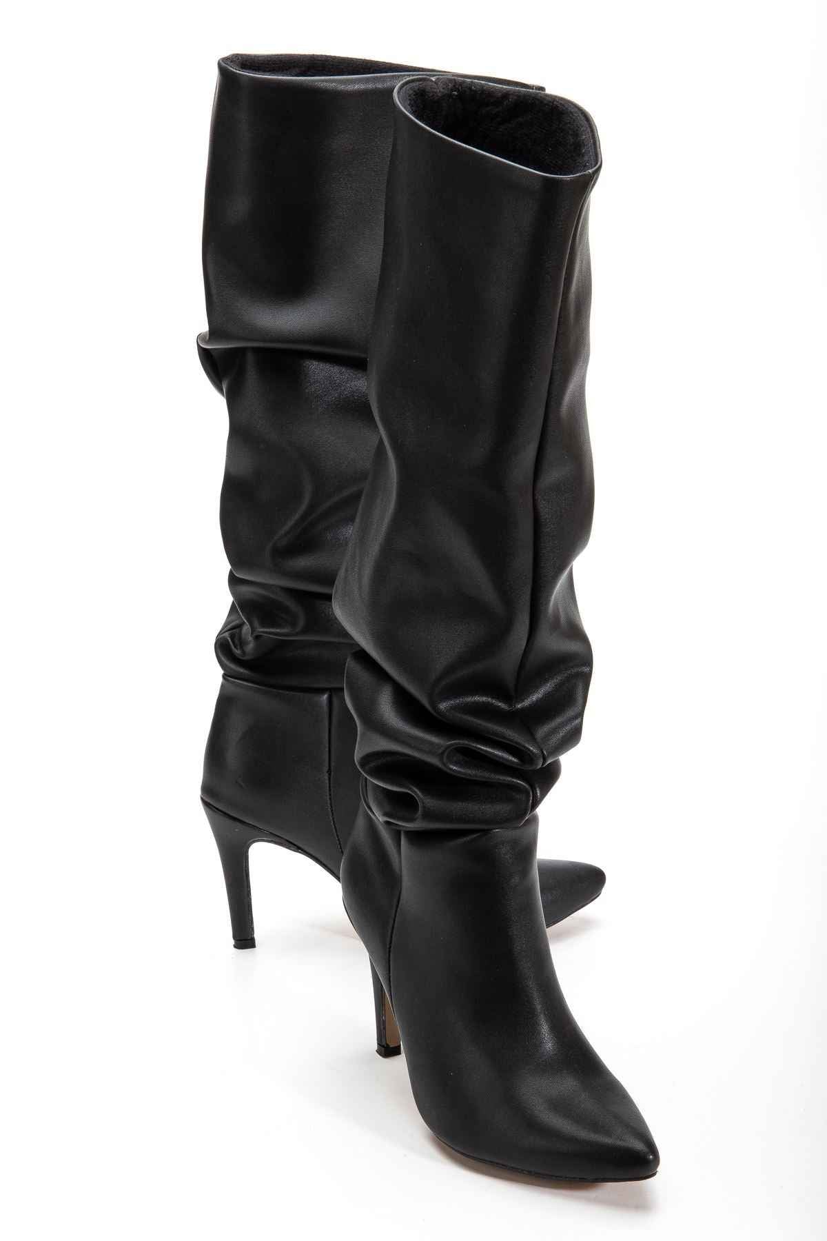 Ayakkabı Aşkı Syt-2003  Siyah Körüklü Ince Topuklu Günlük Bayan Çizme