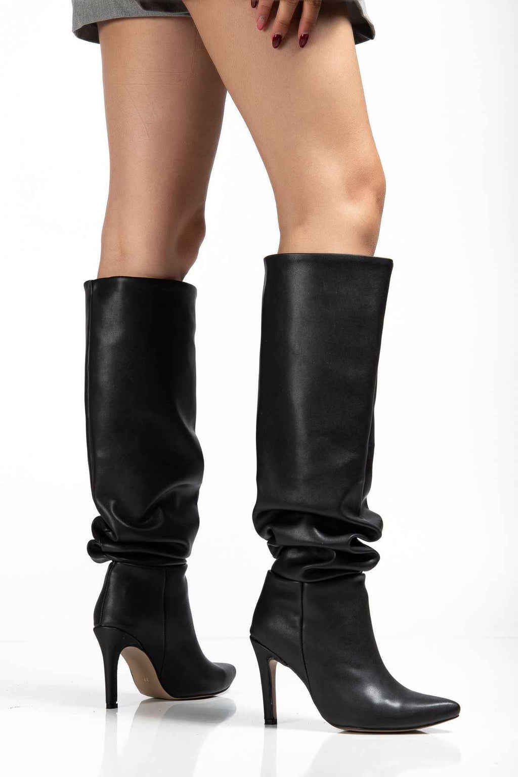 Ayakkabı Aşkı Syt-2003  Siyah Körüklü Ince Topuklu Günlük Bayan Çizme