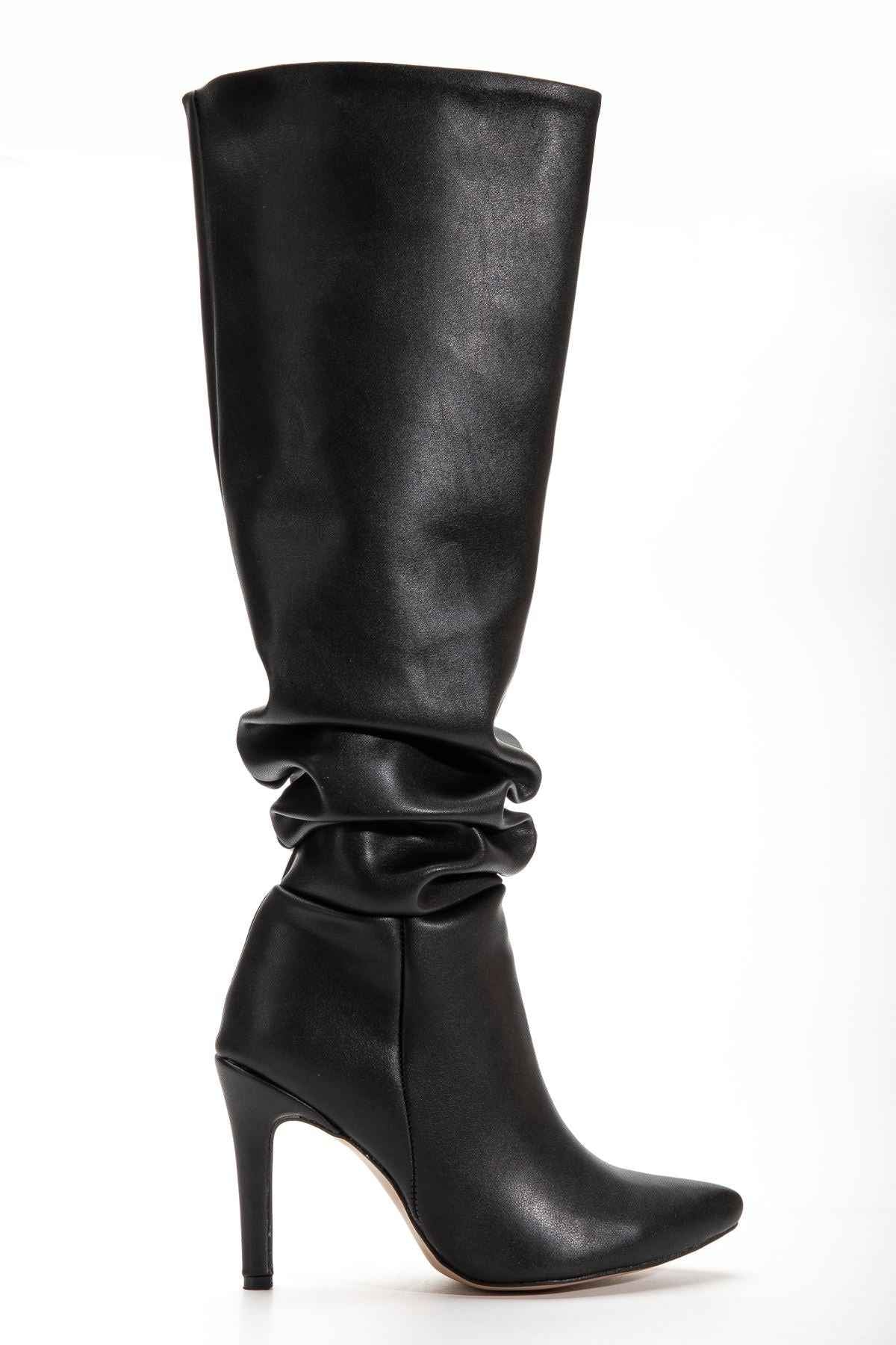 Ayakkabı Aşkı Syt-2003  Siyah Körüklü Ince Topuklu Günlük Bayan Çizme