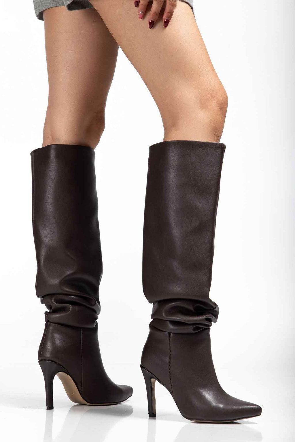 Ayakkabı Aşkı Syt-2003 Kahve Körüklü Ince Topuklu Günlük Bayan Çizme