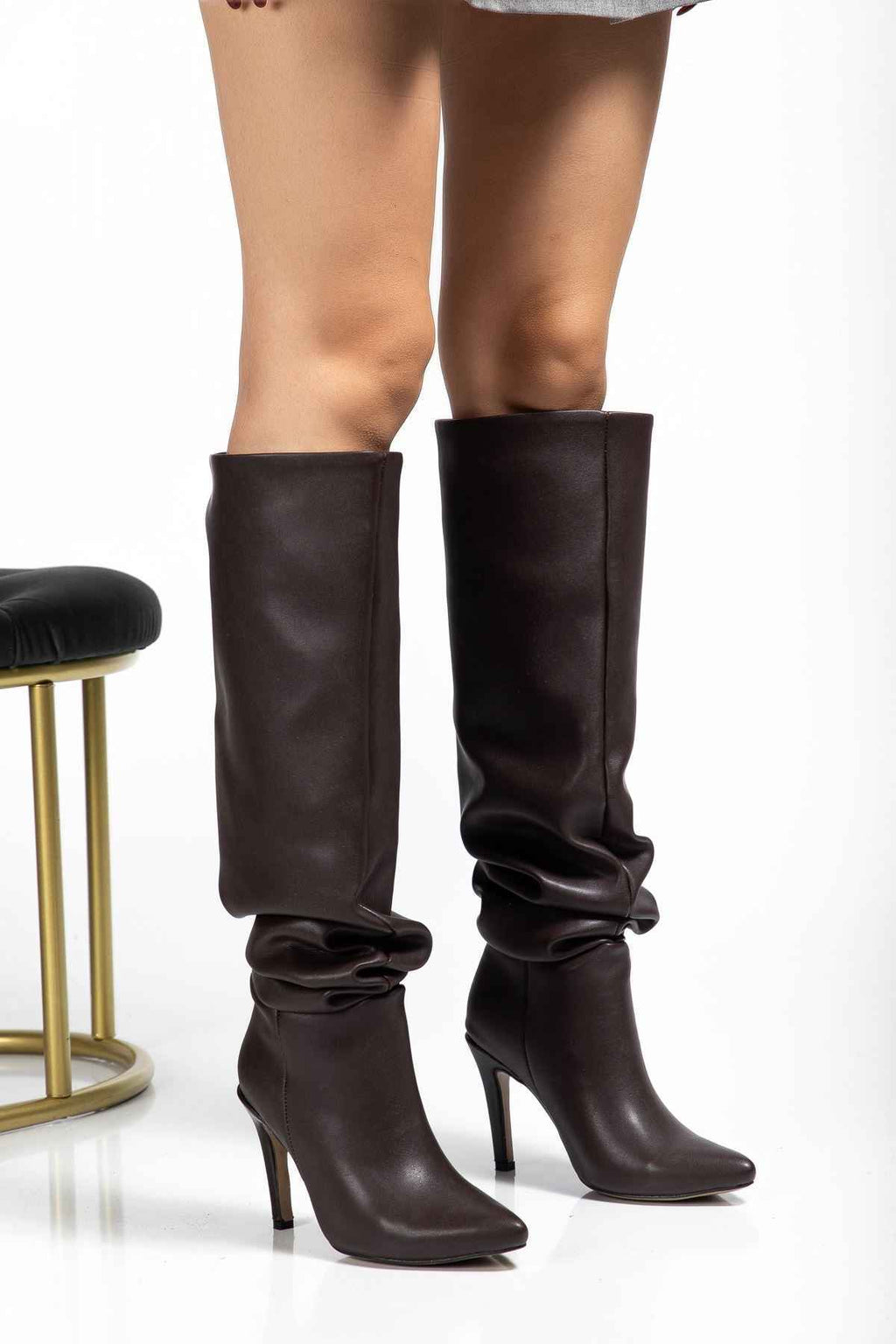 Ayakkabı Aşkı Syt-2003 Kahve Körüklü Ince Topuklu Günlük Bayan Çizme