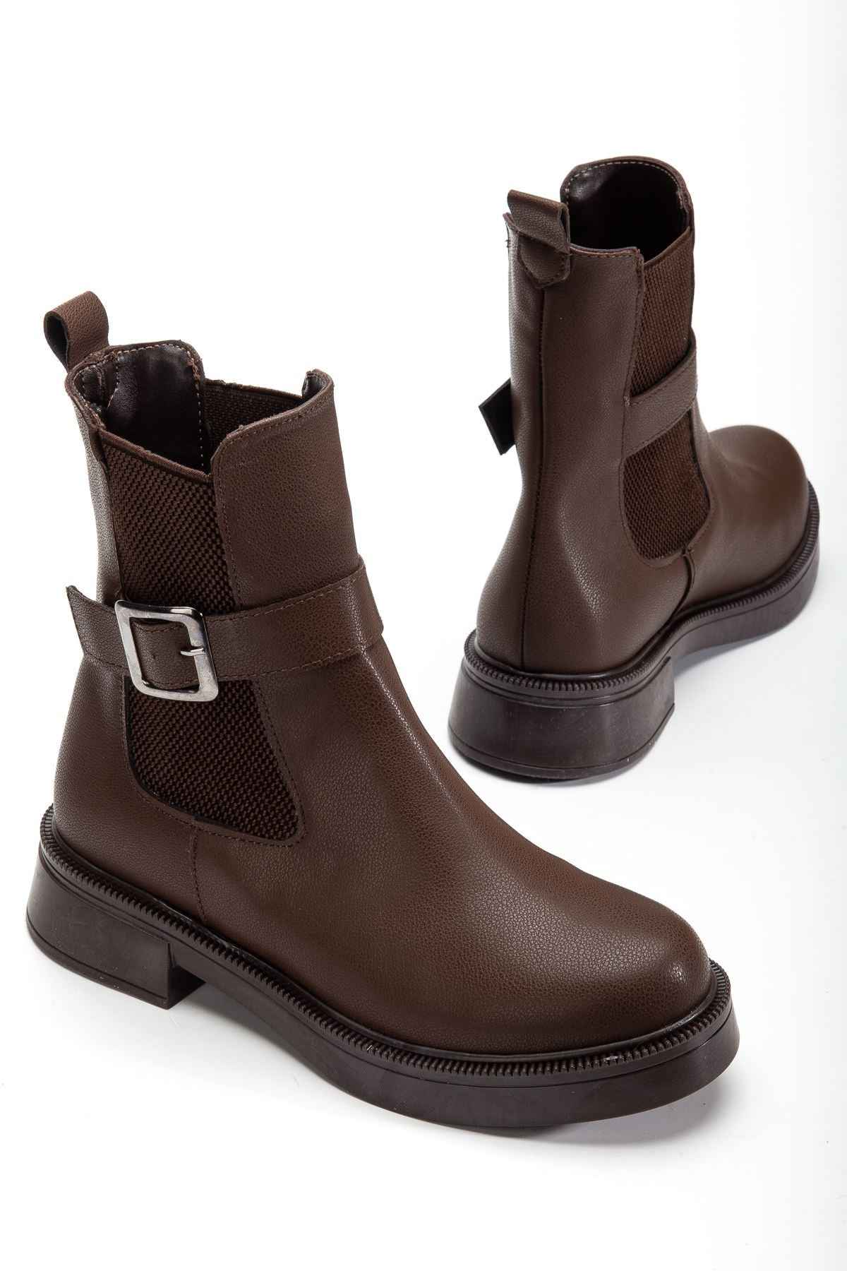 Ayakkabı Aşkı 02-2004 Kahverengi Toka Aksesuarlı Lastikli Günlük Kadın Bot