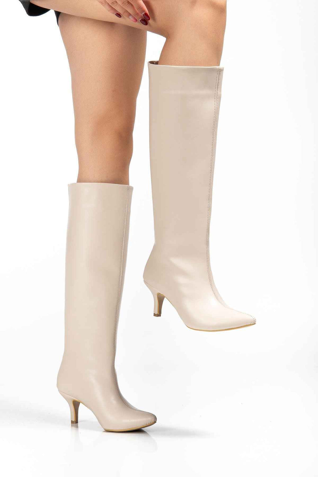 Ayakkabı Aşkı Syt-2025 Bej Cilt Günlük Kadın Çizme