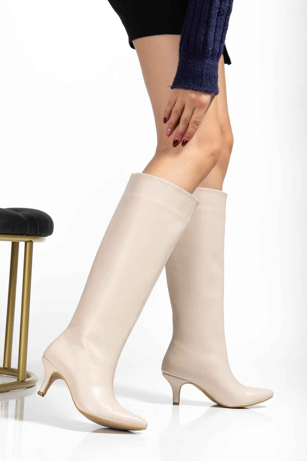 Ayakkabı Aşkı Syt-2025 Bej Cilt Günlük Kadın Çizme