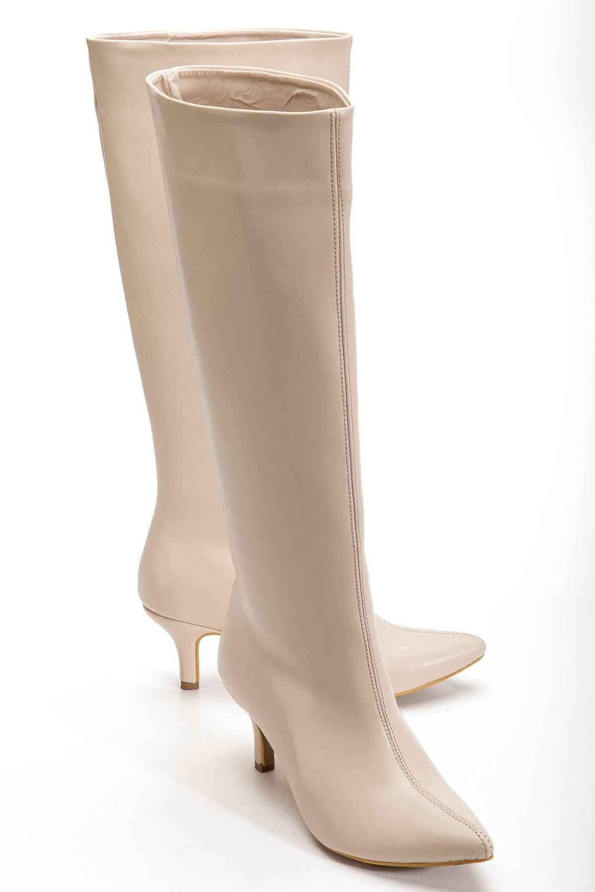 Ayakkabı Aşkı Syt-2025 Bej Cilt Günlük Kadın Çizme